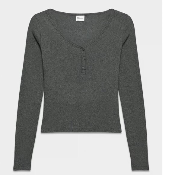 Aritzia HomeStretch Rib Henley Longsleeve (Heather Charcoal, size XL) - Picture 1 of 10